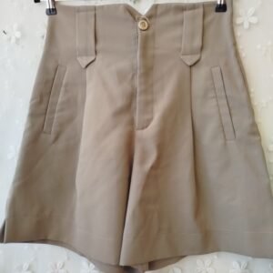 מכנס קצר וינטג' מחויט בצבע בז' ניוד – גזרה גבוהה ואלגנטית | 38