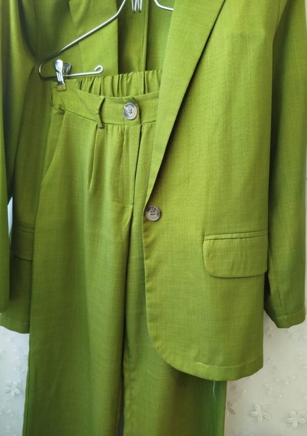 חליפת פשתן ירוק ליים – בלייזר ומכנסיים | M
