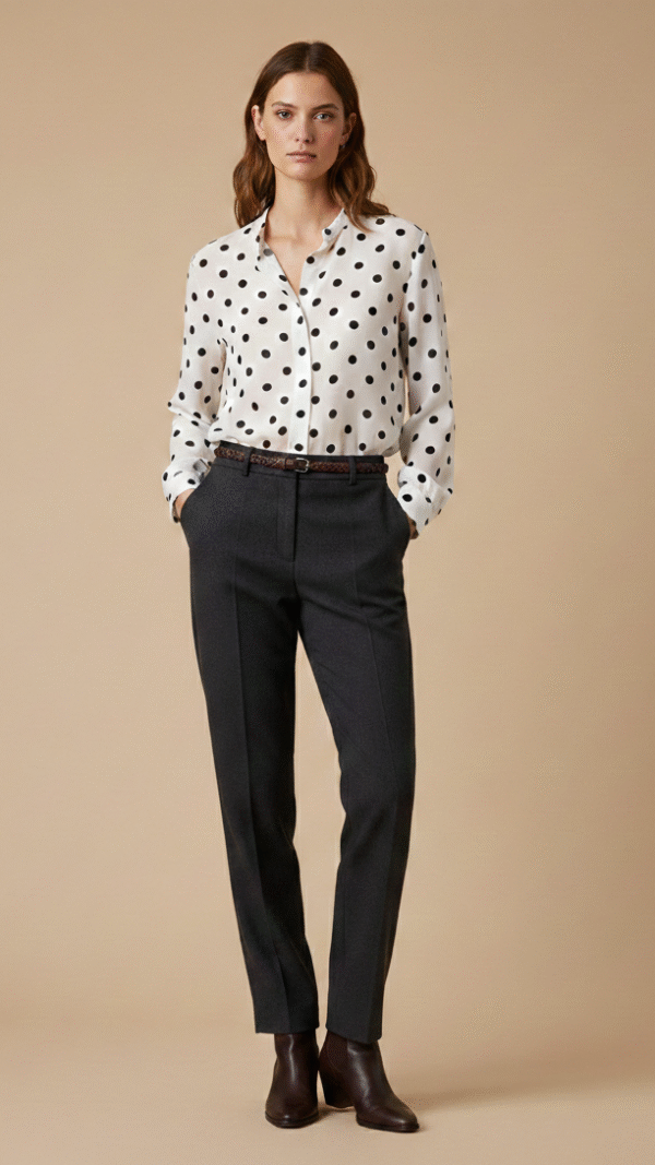 חולצה לבנה נקודות שחורות